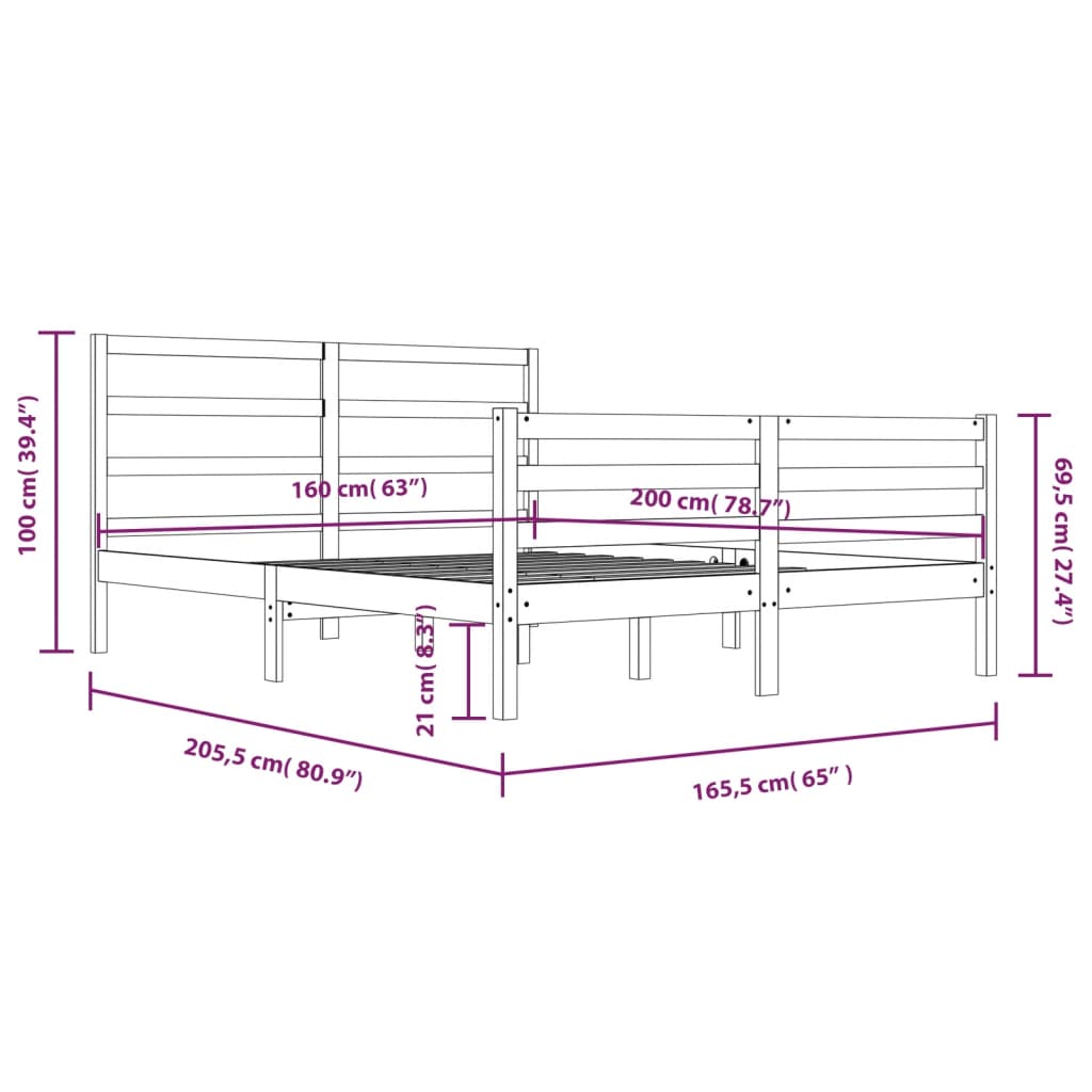 Bed Frame without Mattress White Solid Wood Pine 160x200 cm