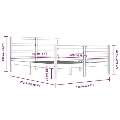 Bed Frame without Mattress White Solid Wood Pine 160x200 cm