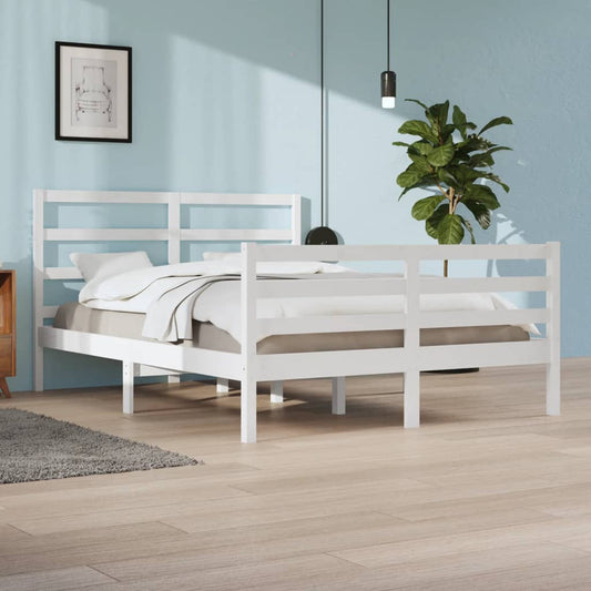 Bed Frame without Mattress White Solid Wood Pine 160x200 cm