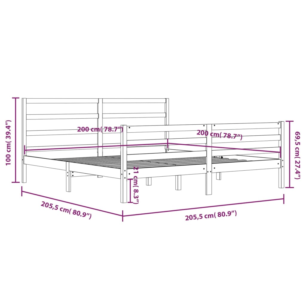Bed Frame without Mattress Solid Wood Pine 200x200 cm