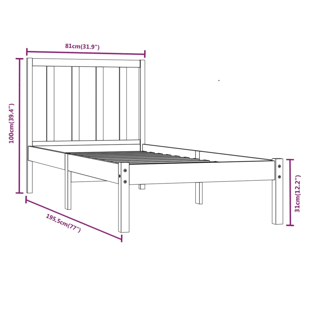 Bed Frame without Mattress 75x190 cm Small Single Solid Wood Pine