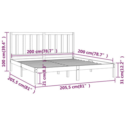 Bed Frame without Mattress White Solid Wood Pine 200x200 cm