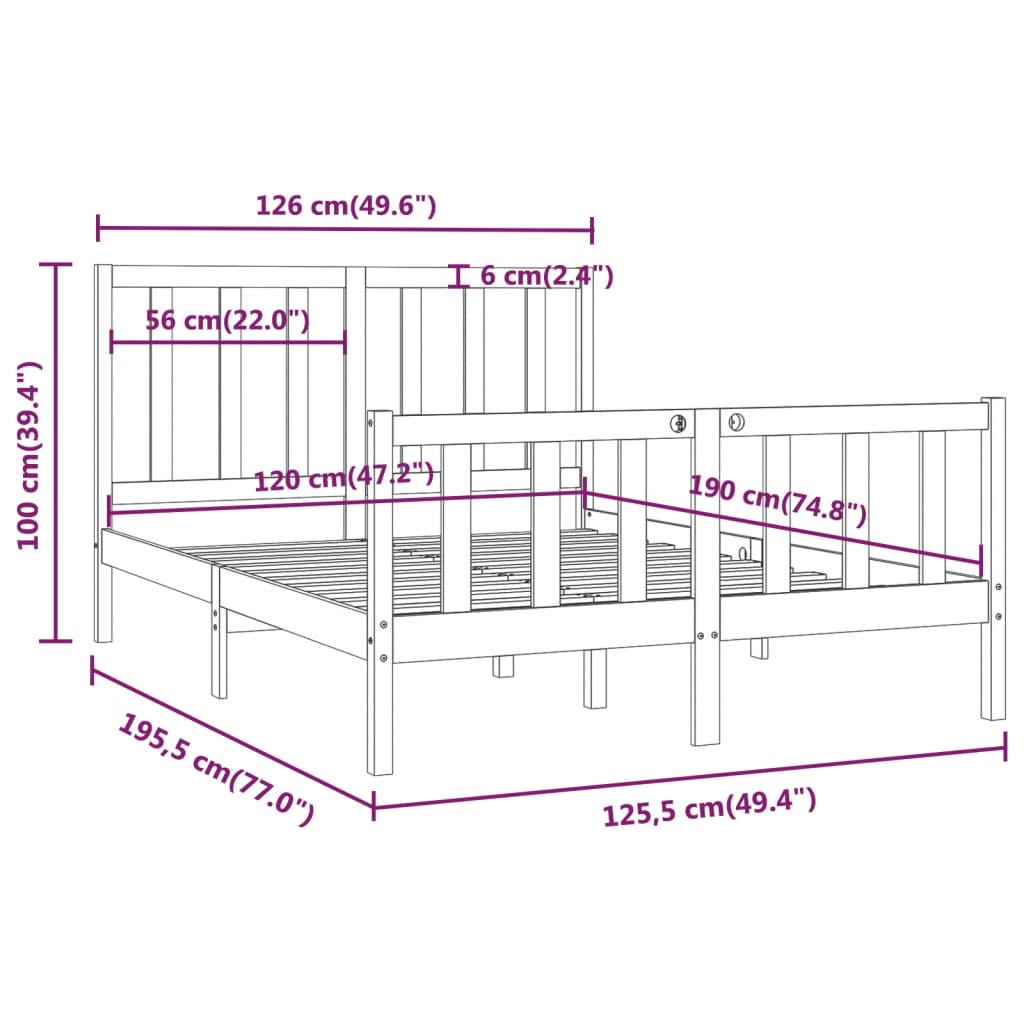 Bed Frame without Mattress 120x190 cm Small Double Solid Wood