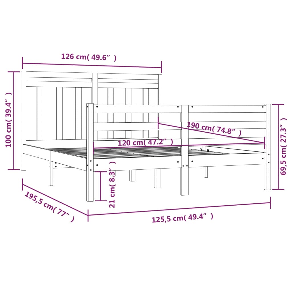 Bed Frame without Mattress 120x190 cm Small Double Solid Wood