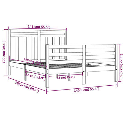Bed Frame without Mattress White 135x190 cm Double Solid Wood