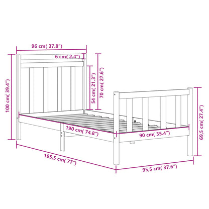 Bed Frame without Mattress 90x190 cm Single Solid Wood
