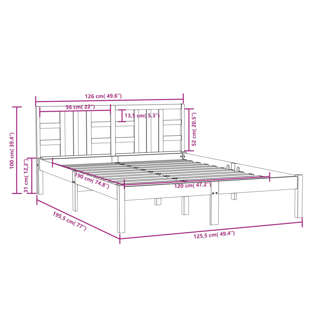 Bed Frame without Mattress White 120x190 cm Small Double Solid Wood