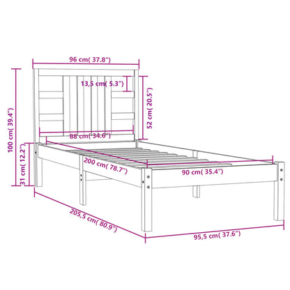 Bed Frame without Mattress 90x200 cm Solid Wood