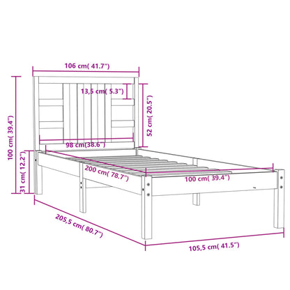 Bed Frame without Mattress 100x200 cm Solid Wood