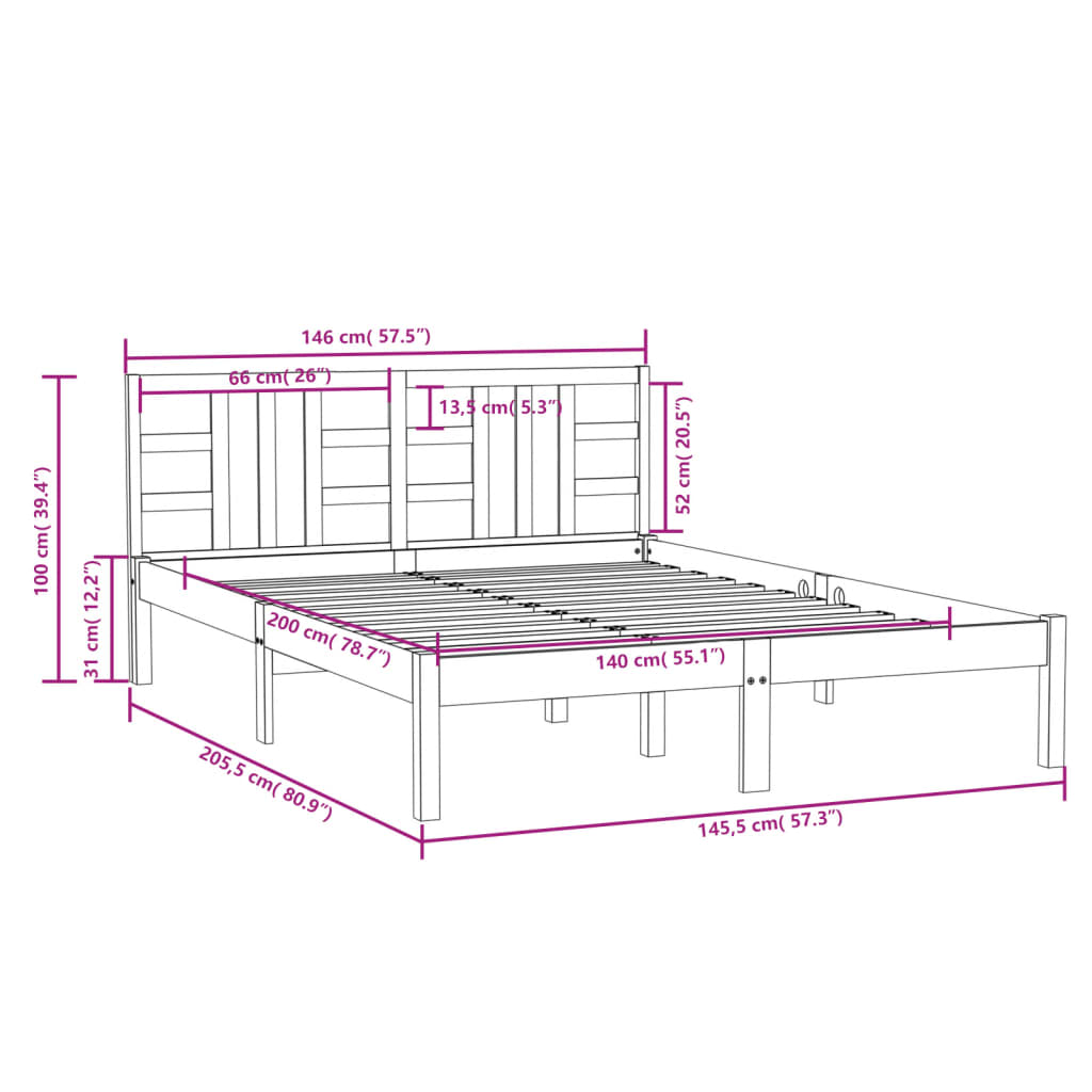 Bed Frame without Mattress 140x200 cm Solid Wood