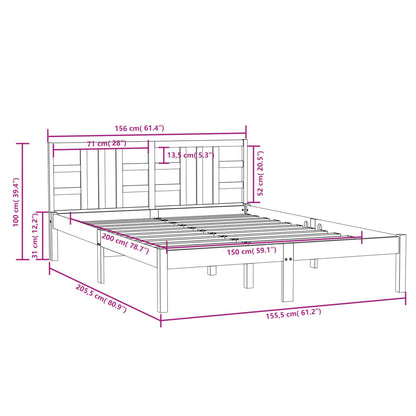 Bed Frame without Mattress White 150x200 cm King Size Solid Wood