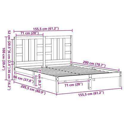 Bed Frame without Mattress White 150x200 cm King Size Solid Wood