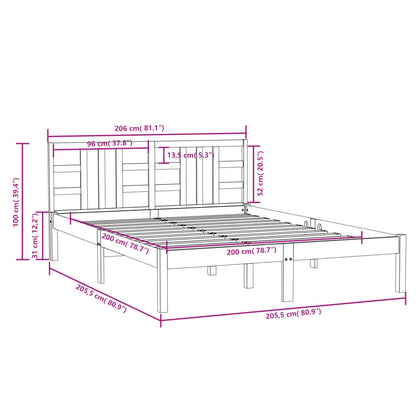Bed Frame without Mattress Grey 200x200 cm Solid Wood