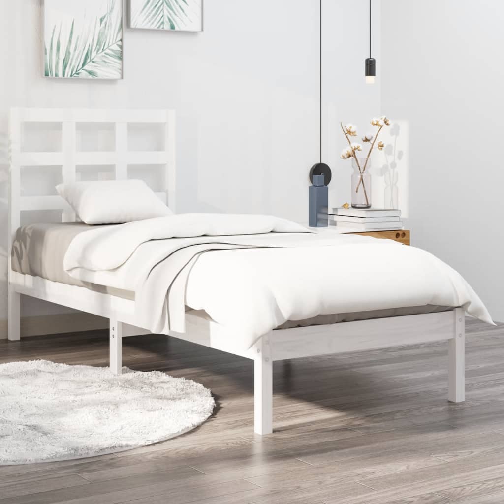 Bed Frame without Mattress White 90x190 cm Single Solid Wood