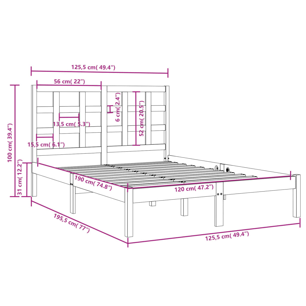 Bed Frame without Mattress 120x190 cm Small Double Solid Wood