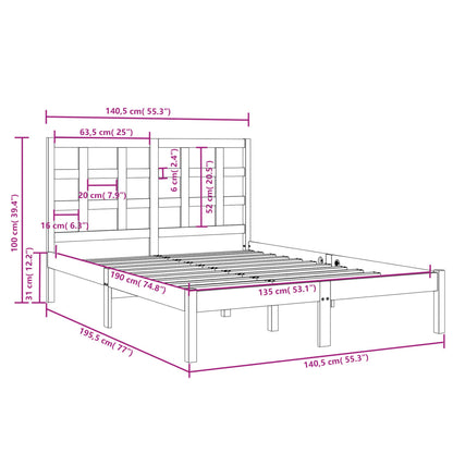 Bed Frame without Mattress 135x190 cm Double Solid Wood