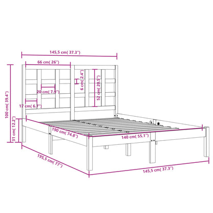 Bed Frame without Mattress Black 140x190 cm Solid Wood