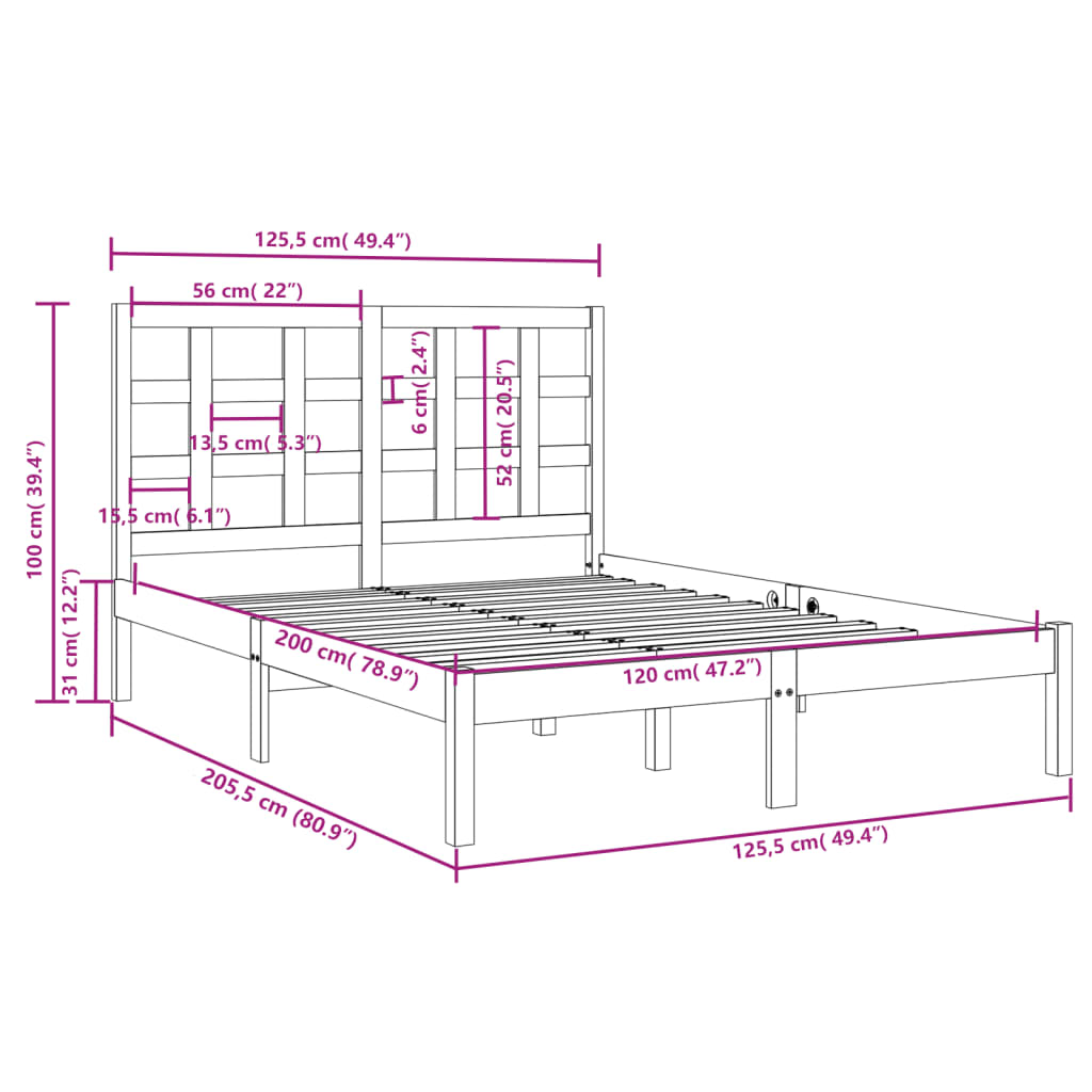 Bed Frame without Mattress White 120x200 cm Solid Wood