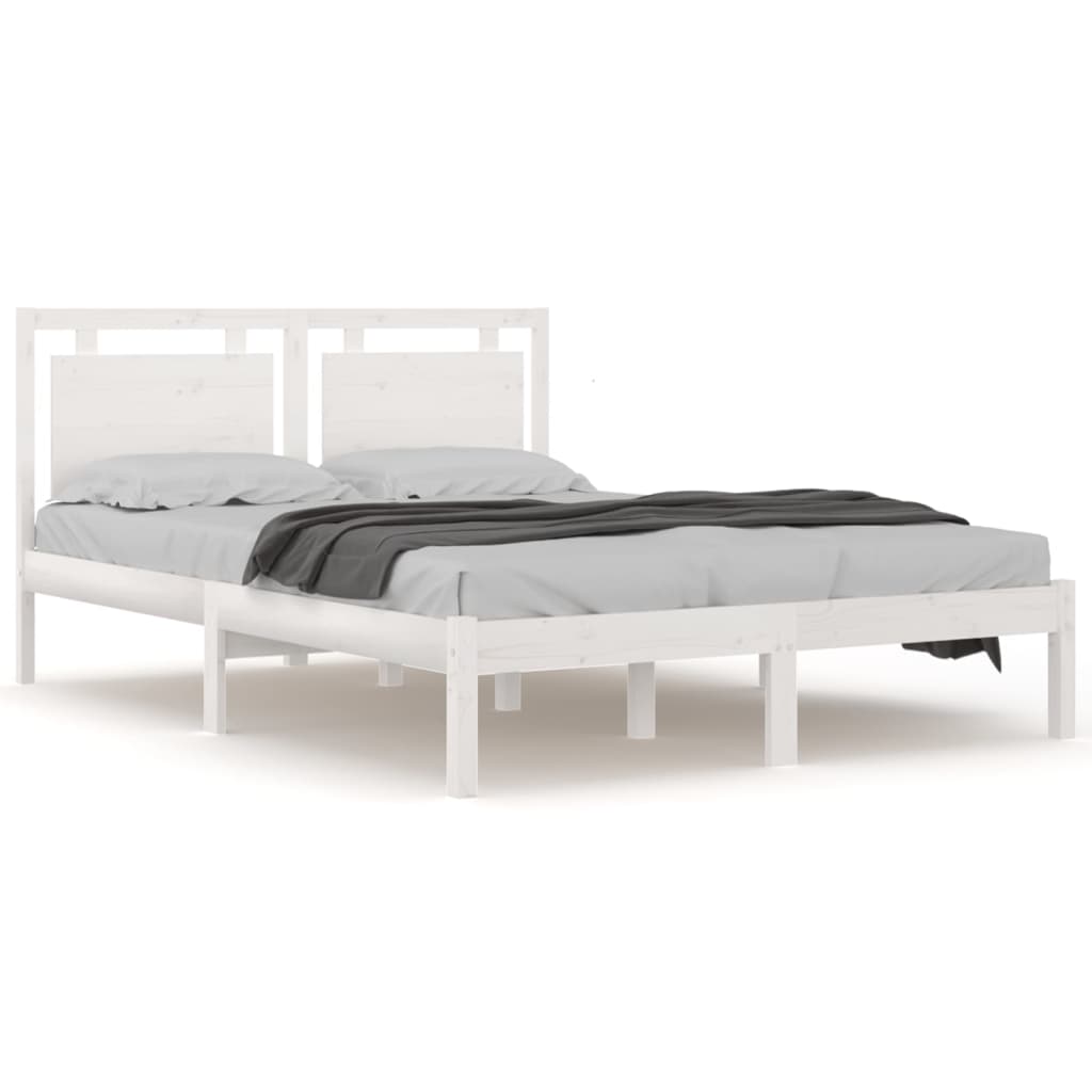 Bed Frame without Mattress White 135x190 cm Double Solid Wood