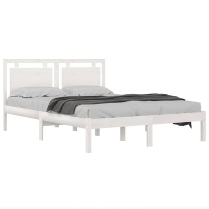 Bed Frame without Mattress White 135x190 cm Double Solid Wood