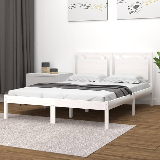 Bed Frame without Mattress White 135x190 cm Double Solid Wood