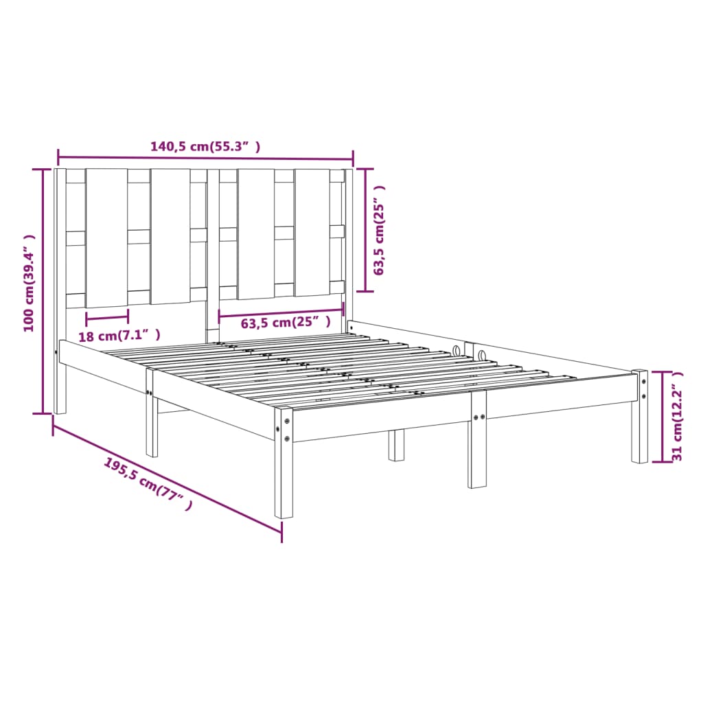 Bed Frame without Mattress 135x190 cm Double Solid Wood