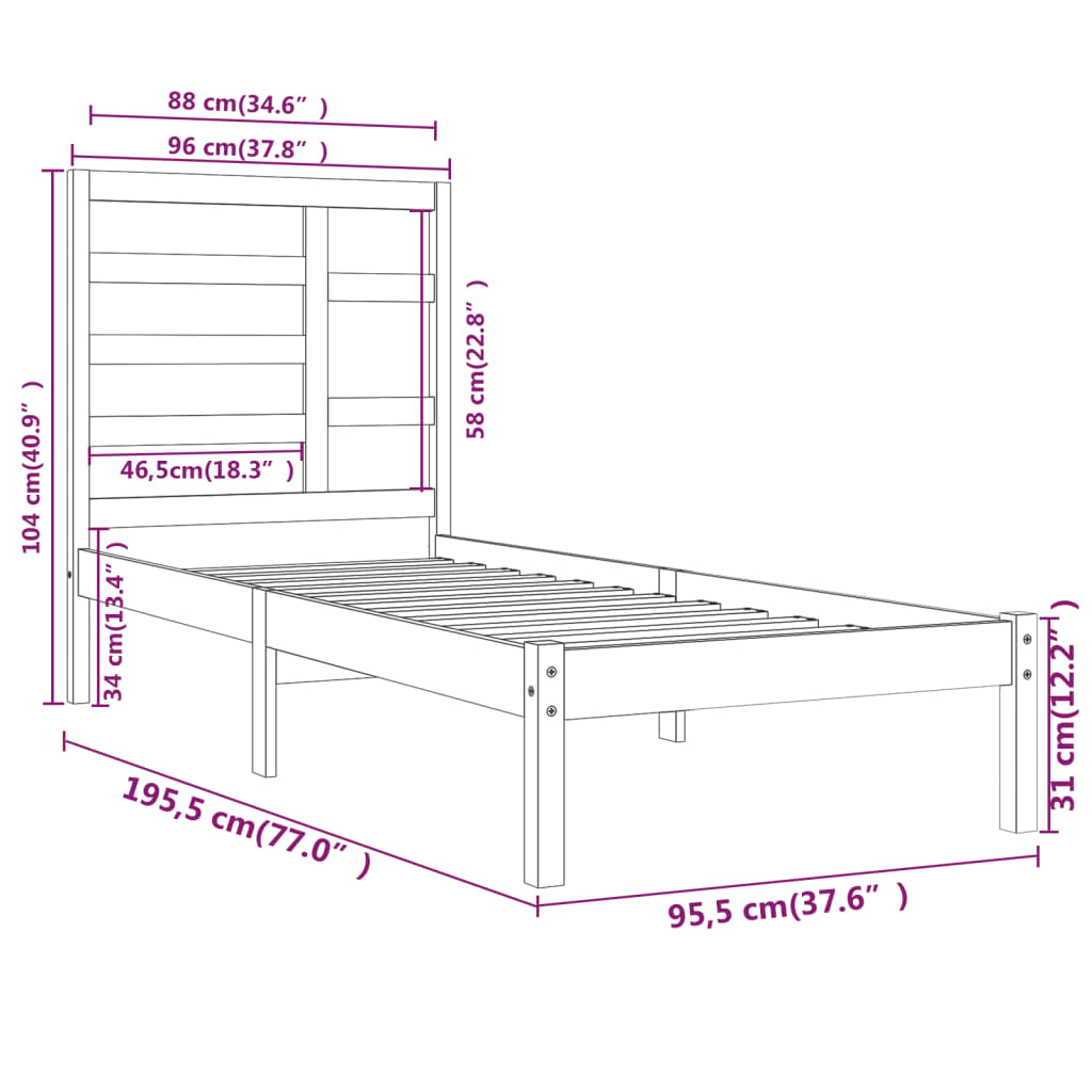 Bed Frame without Mattress White Solid Wood 90x190 cm Single Single