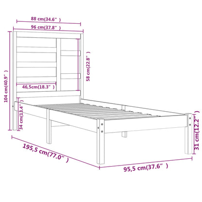 Bed Frame without Mattress White Solid Wood 90x190 cm Single Single