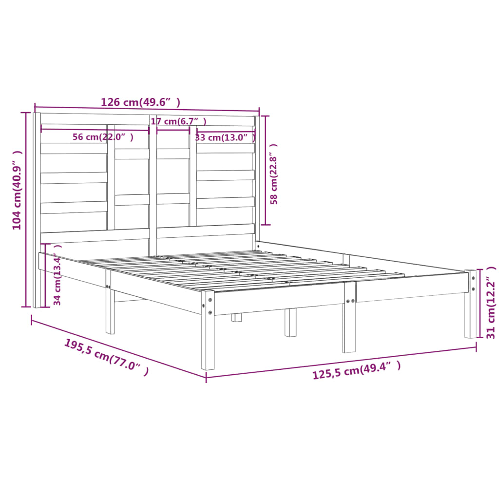 Bed Frame without Mattress White Solid Wood 120x190 cm Small Double