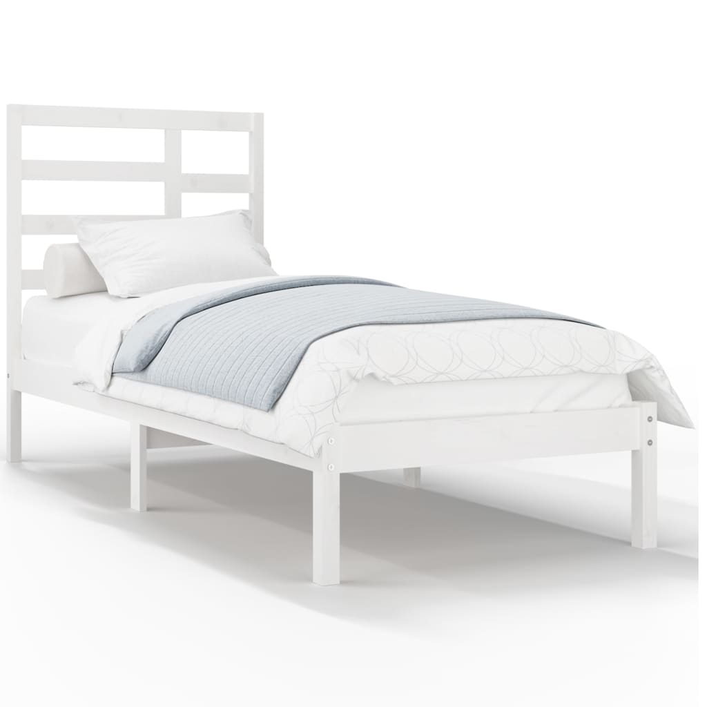 Bed Frame without Mattress White Solid Wood 90x200 cm
