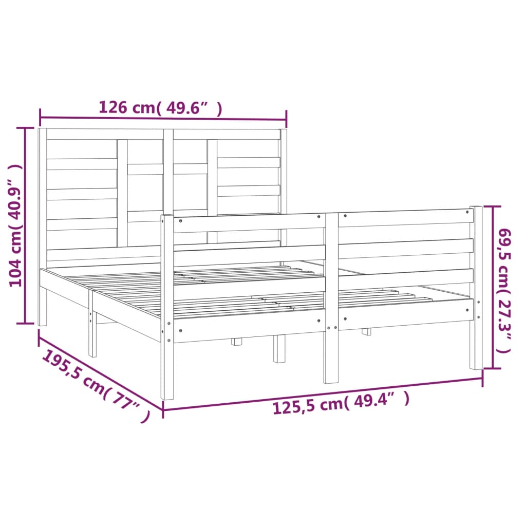 Bed Frame without Mattress White Solid Wood 120x190 cm Small Double