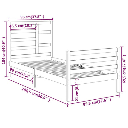 Bed Frame without Mattress White Solid Wood 90x200 cm