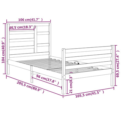 Bed Frame without Mattress White Solid Wood 100x200 cm