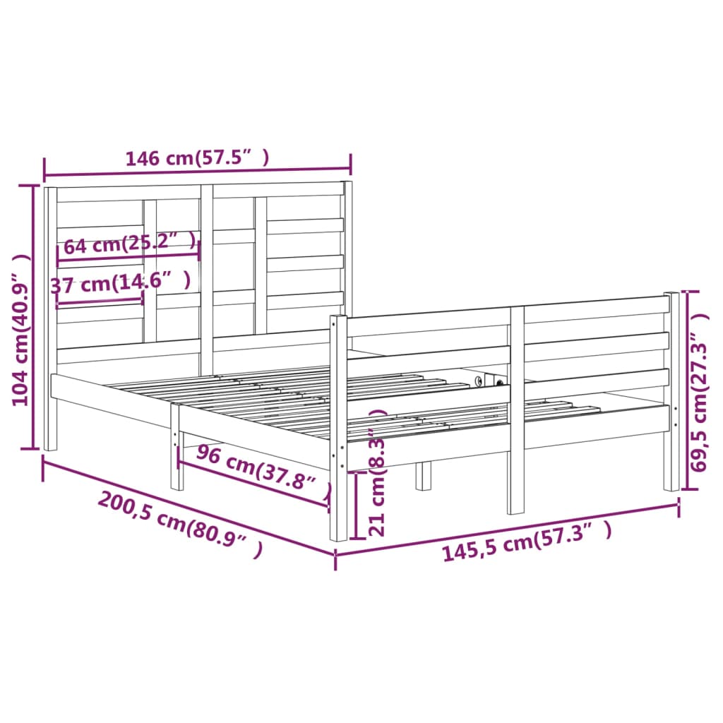 Bed Frame without Mattress White Solid Wood 140x200 cm