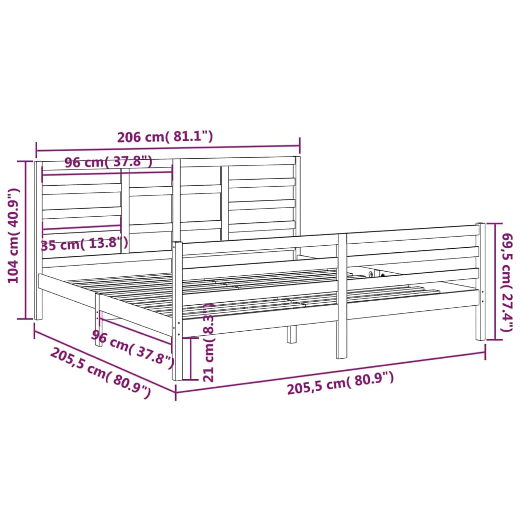 Bed Frame without Mattress White Solid Wood 200x200 cm
