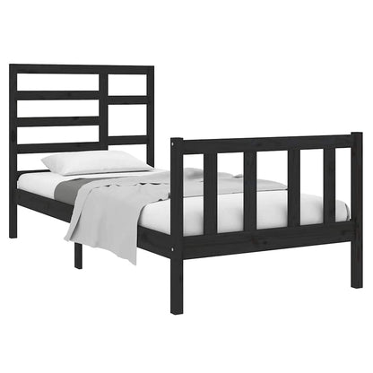 Bed Frame without Mattress Black Solid Wood 75x190 cm Small Single