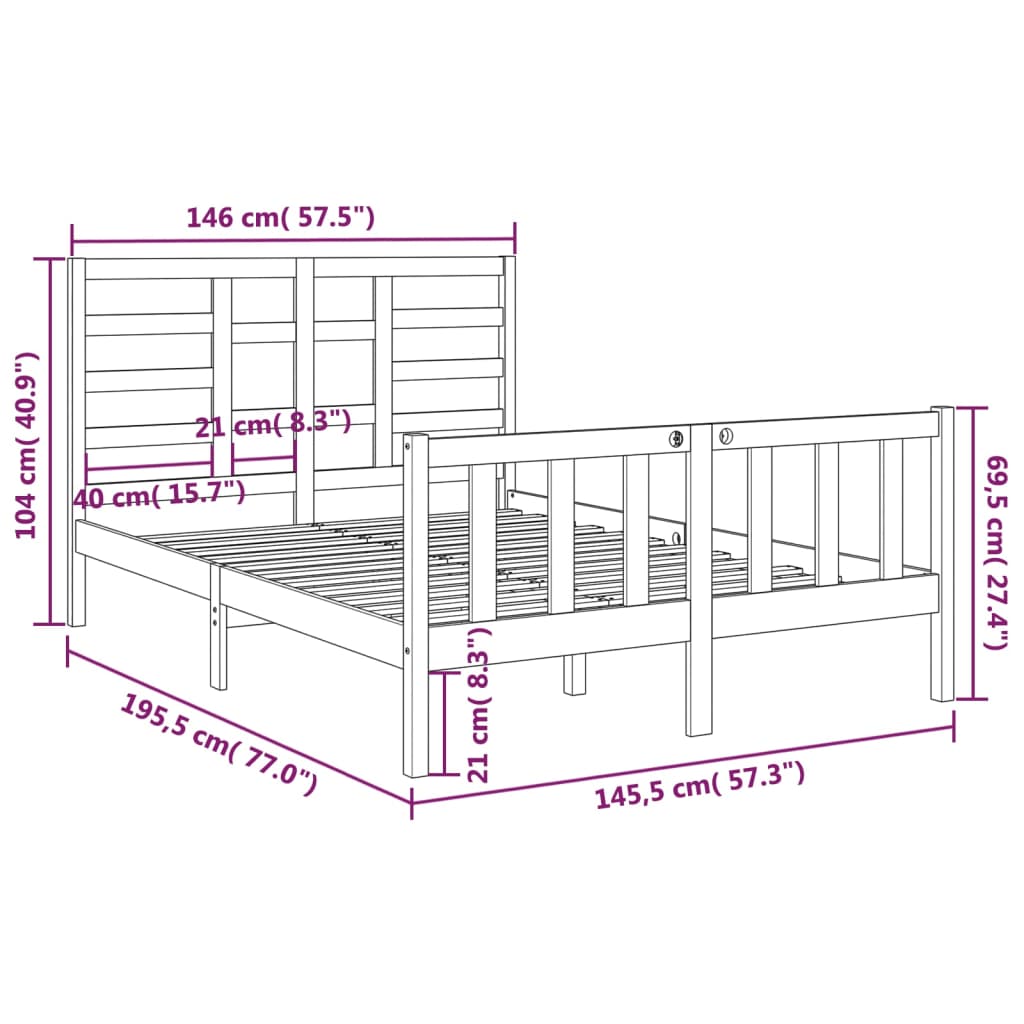 Bed Frame without Mattress White Solid Wood 140x190 cm