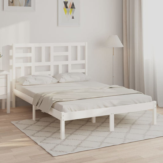 Bed Frame without Mattress White Solid Wood 120x190 cm Small Double