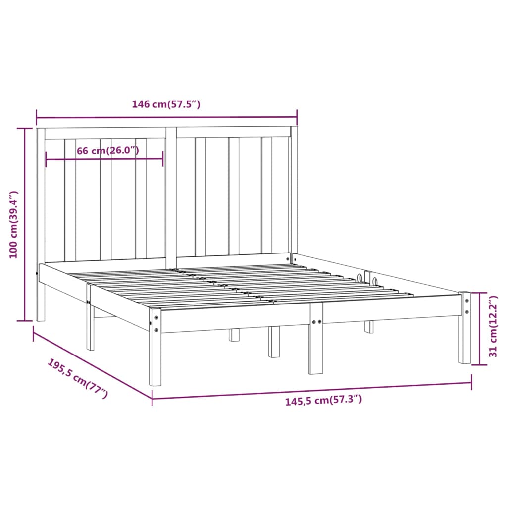 Bed Frame without Mattress White 140x190 cm Solid Wood Pine