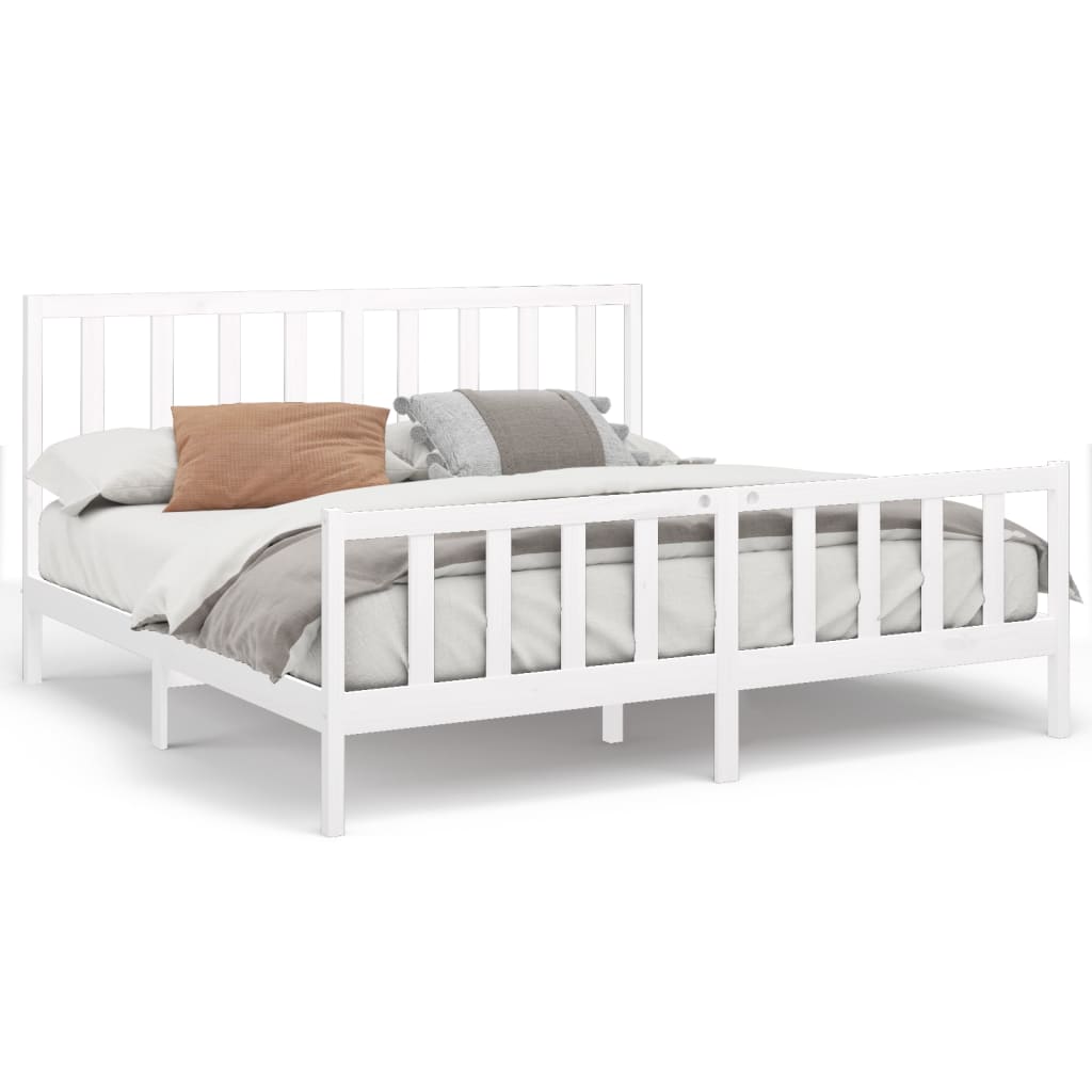 Bed Frame without Mattress White 200x200 cm  Solid Wood Pine