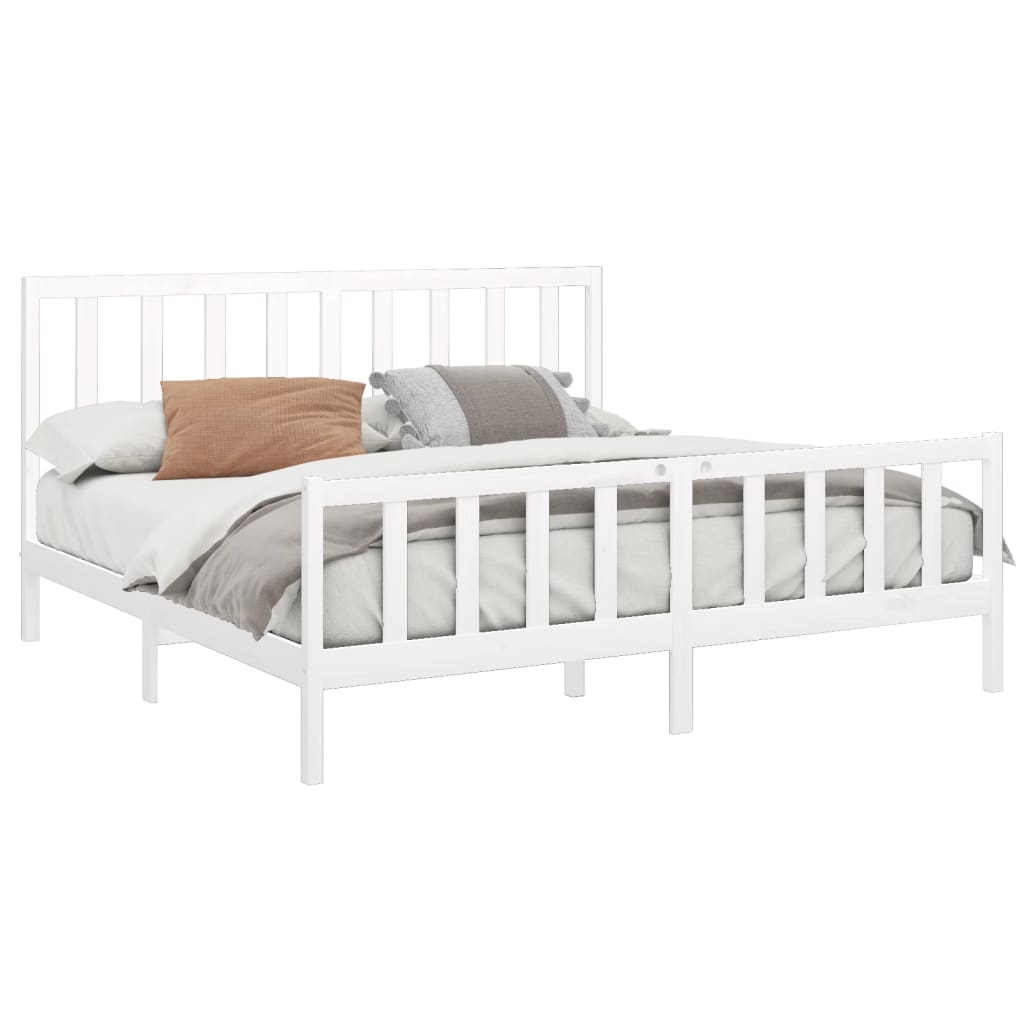 Bed Frame without Mattress White 200x200 cm  Solid Wood Pine