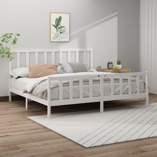 Bed Frame without Mattress White 200x200 cm  Solid Wood Pine