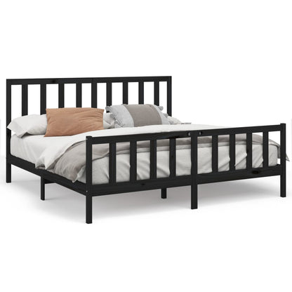 Bed Frame without Mattress Black 200x200 cm  Solid Wood Pine