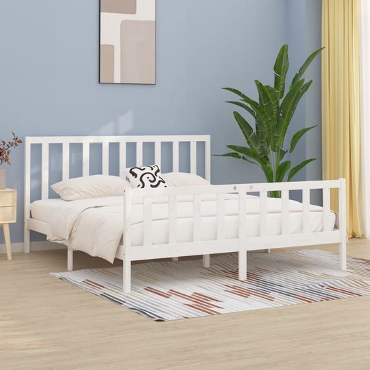 Bed Frame without Mattress White 200x200 cm Solid Wood