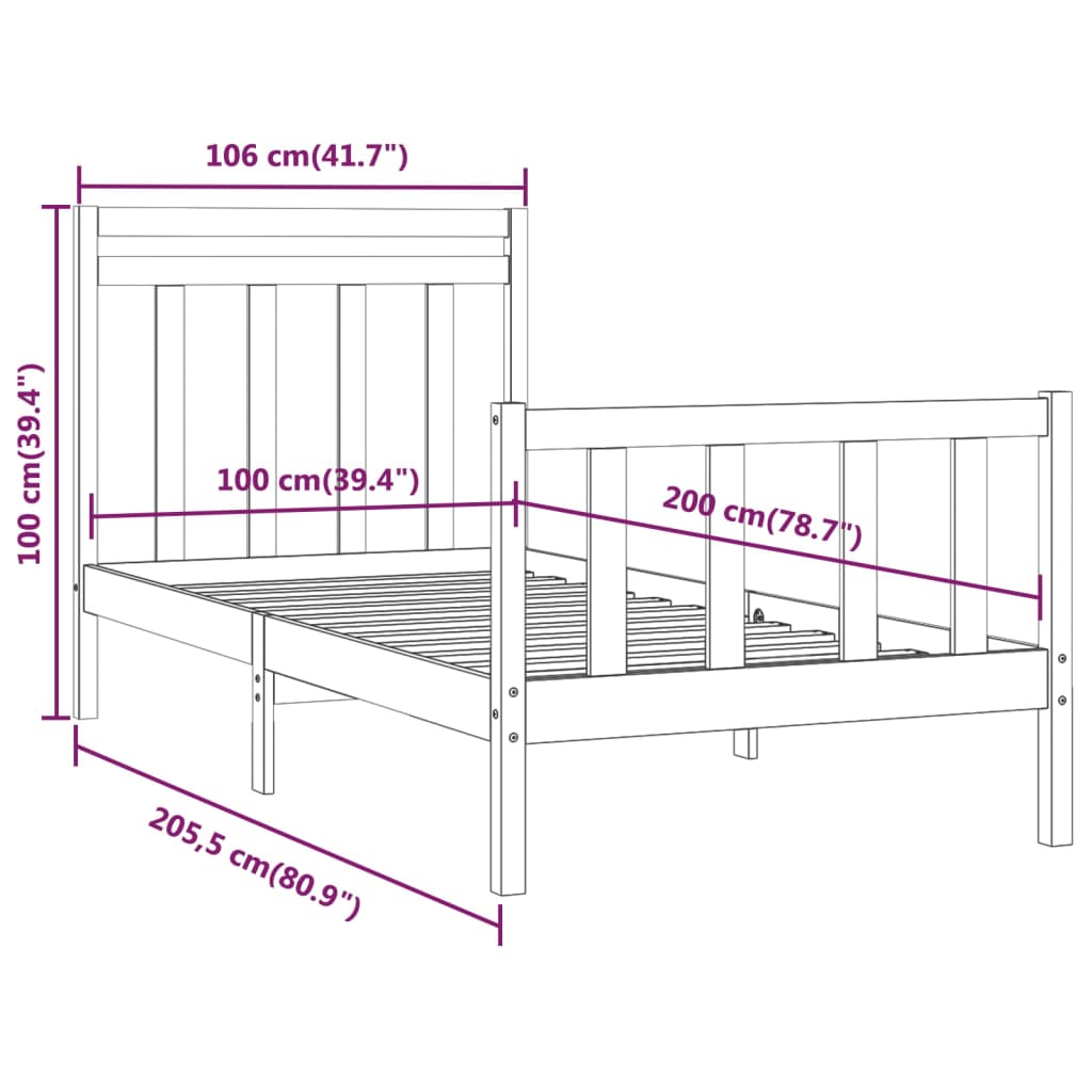 Bed Frame without Mattress Solid Wood Pine 100x200 cm