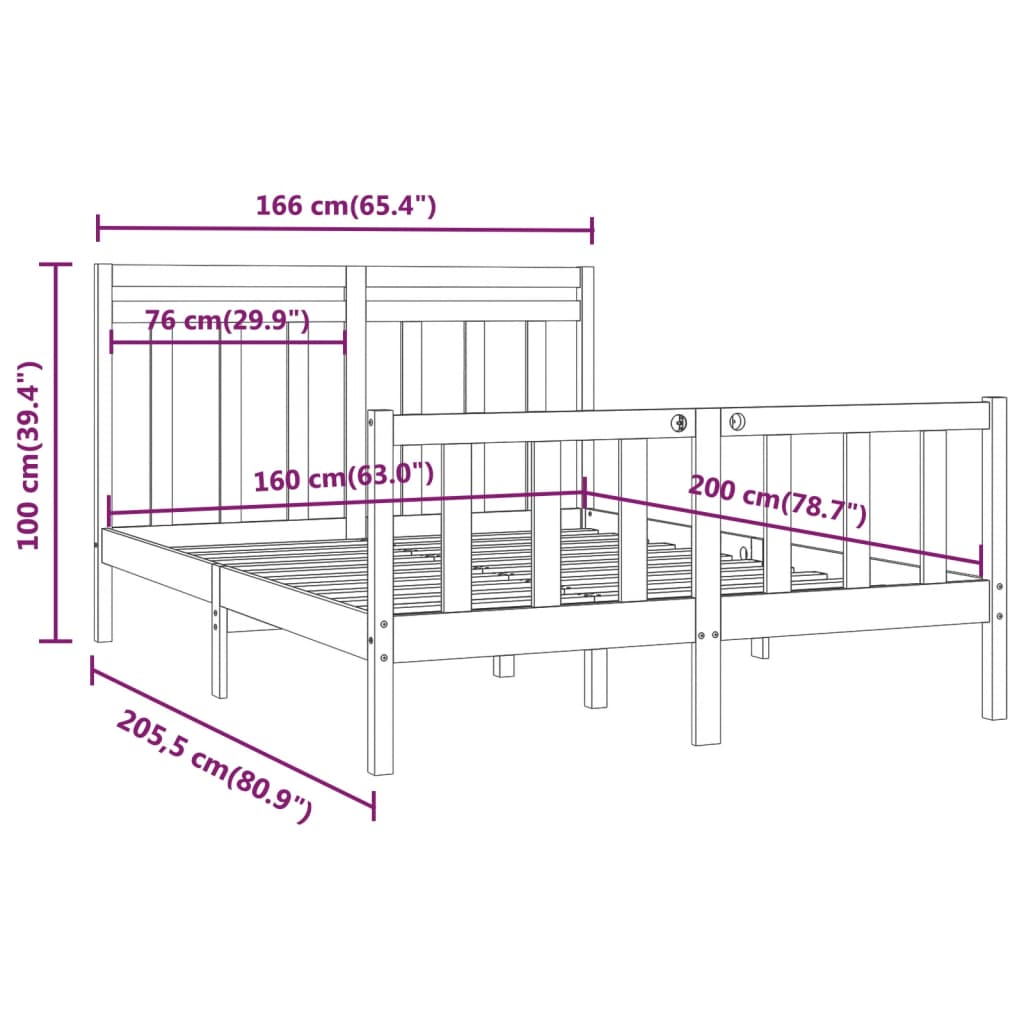 Bed Frame without Mattress White Solid Wood Pine 160x200 cm