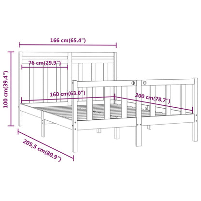 Bed Frame without Mattress White Solid Wood Pine 160x200 cm