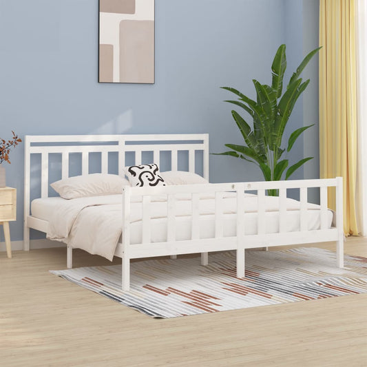 Bed Frame without Mattress White Solid Wood Pine 200x200 cm