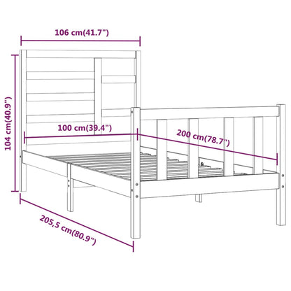 Bed Frame without Mattress White 100x200 cm Solid Wood Pine