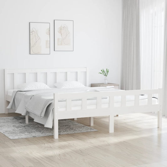 Bed Frame without Mattress White Solid Wood King Size